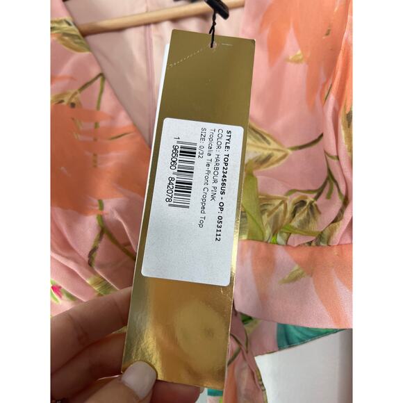 NWT Patbo Tropicalia Tie-Front  Cropped Puff Sleeve Lined Top Harbour Pink Sz: 0 - Picture 5 of 8